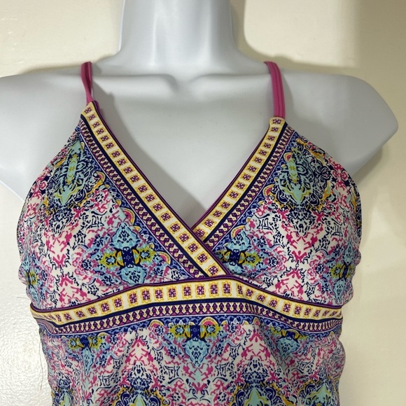Cabana Life Girls Pink and Blue Paisley One-Piece Tassels Swimsuit 50+ UV Sz 12 - Picture 2 of 10
